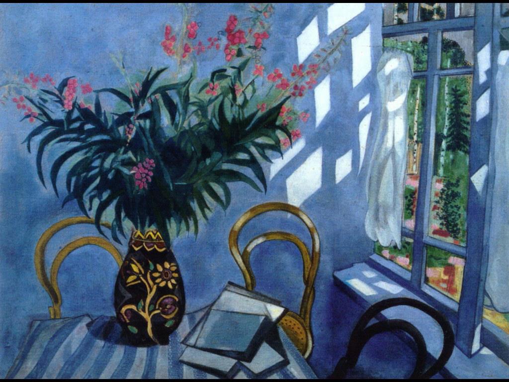 Interieur mit Blumen zeitgenössischen Marc Chagall Ölgemälde